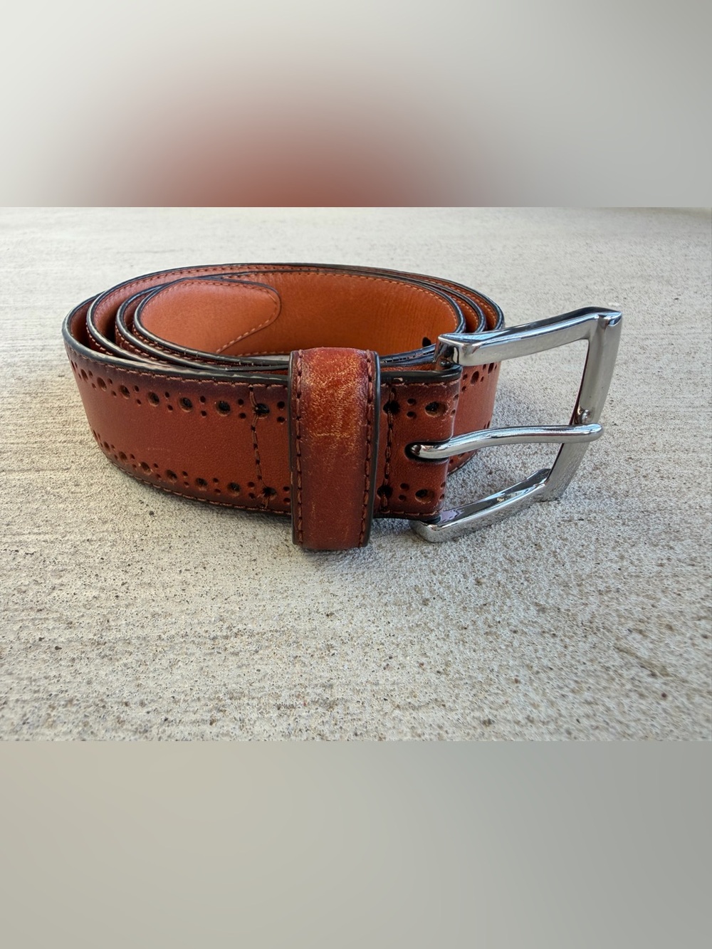 Johnston & Murphy Genuine Leather Brown Brogue Dress Belt Size 40